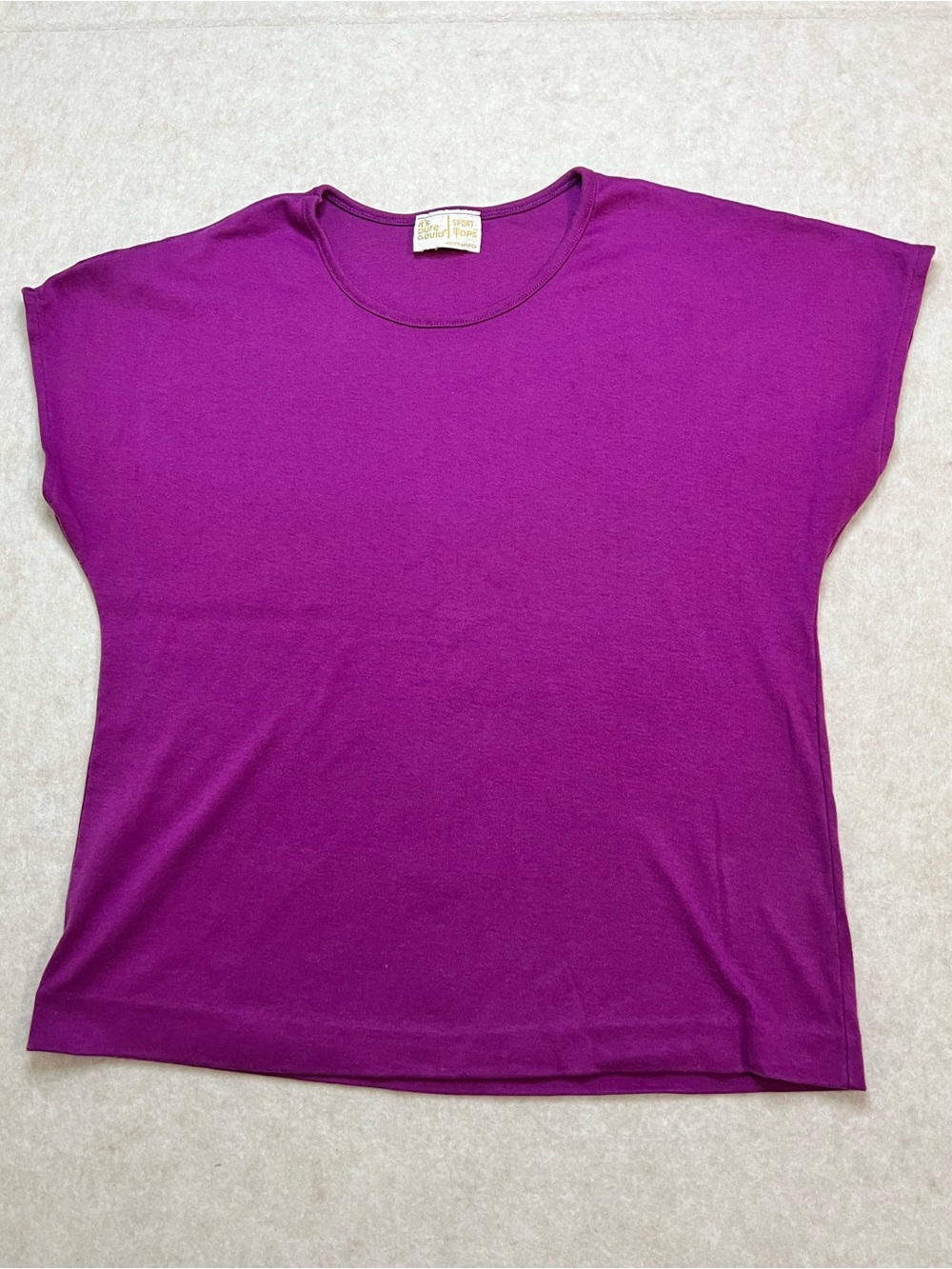 Vintage 80s Single Stitch Magenta Cap Sleeve Knit Top Pure Gould Made in USA S/M